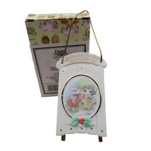 Vintage Enesco Ornament Precious Moments Girl on Sled 547778 Christmas 1999